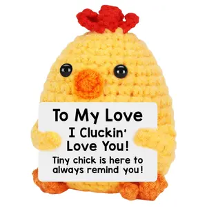 Mini Crochet Chicken, Cute Chicken with Sign, Emotional Inspirational Handmade Chick for Friend Sister Birthday Present, Desk Decor, Ornament