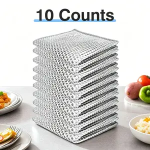 Household 10-Pack Non-Scratch Steel Wire Dishcloths, 2-Layer Multipurpose Scrubbers for Wet & Dry Kitchen Cleaning