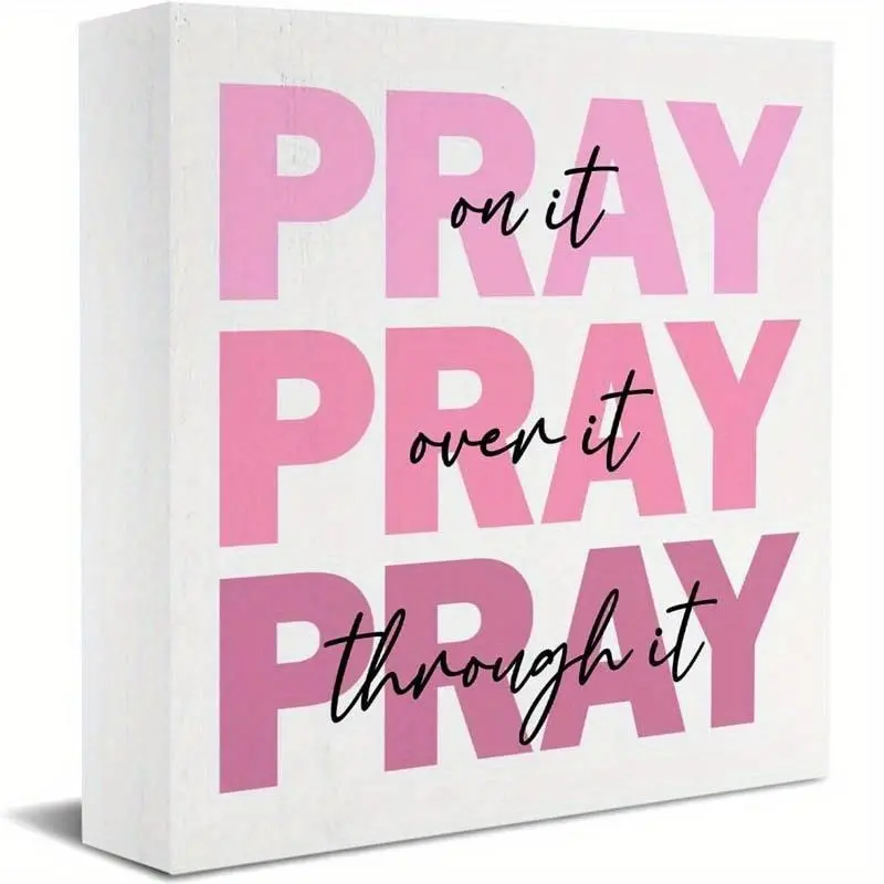Christmas Pray on It Pray Over It Pray Through It Foam Desktop Ornament, 1 Count Modern Art Prayer Letter Pattern Decorative Ornament, Party Decorations Supplies, Home Decor Products
