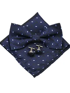 Men's Business Bow Tie Set, Soft Woven Fabric, Casual Style, Striped Design, Checked Pattern, All Seasons Wear, High-End Men's Accessory