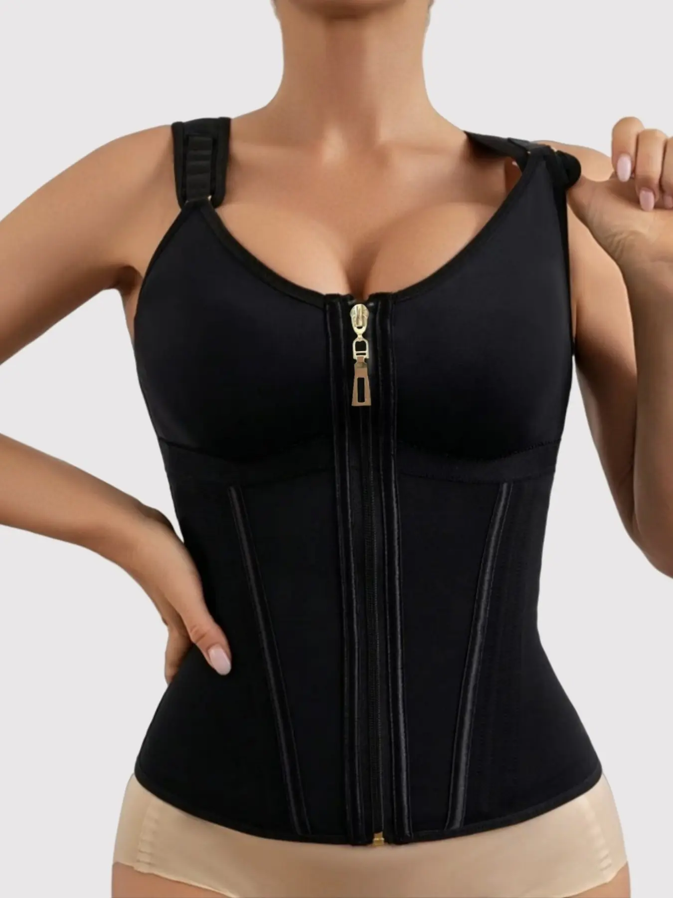 1 Count Women's Tummy Control Shapewear Belts, Fajas, Corset Waist Cincher, Solid Color Shaping Corset with Adjustable Shoulder Strap Hook Closure Zipper, Breathable Steel Bone Waist Trainer, Perfect for Daily Wear & Office Use, Underwear