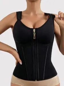 1 Count Women's Tummy Control Shapewear Belts, Fajas, Solid Color Shaping Corset with Adjustable Shoulder Strap Hook Closure Zipper, Breathable Steel Bone Waist Trainer, Corset Waist Shaper, Perfect for Daily Wear & Office Use, Underwear