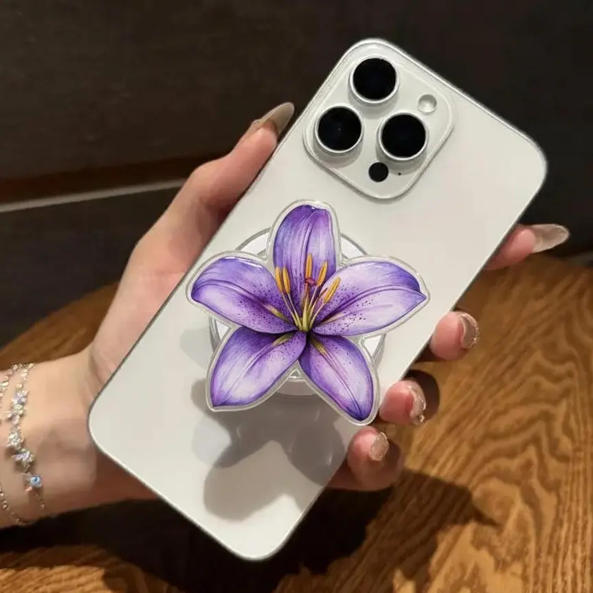 Purple Lily Flower MagSafe Phone Grip – Floral Magnetic Phone Holder
