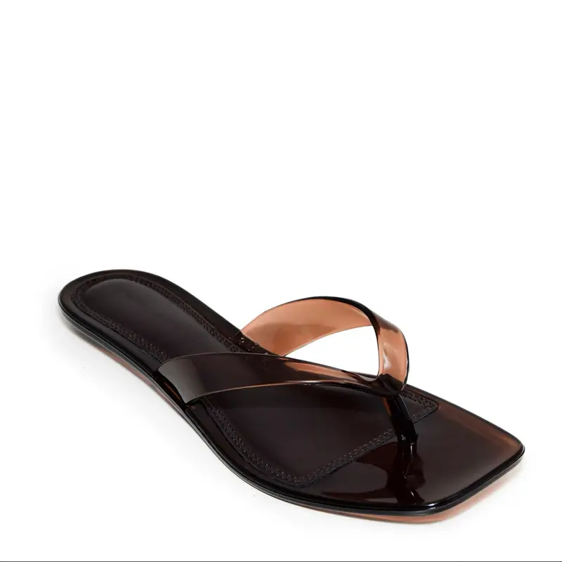ROME-01 Clear Square-Toe Jelly Thong Flip-Flop Sandals