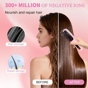 Go Brush Pro 2026, Portable Straightener Brushs for Travel, with LCD Temperature Display, Fast Heating Cordless Mini Hair Brushs (Pink)