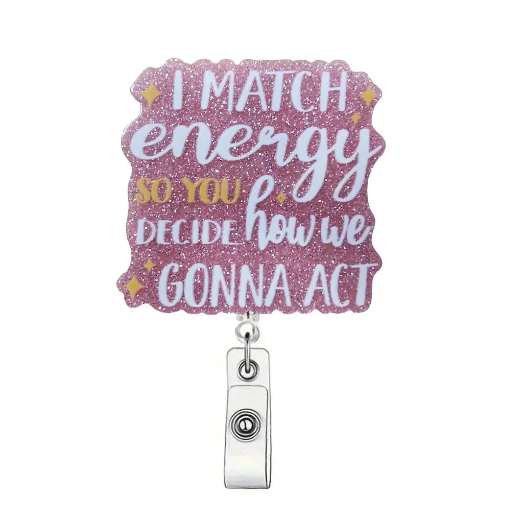 Letter Pattern Retractable Badge Holder, 1 Count Cute Badge Scroll Badge Clip, ID Card Pack for Students Office Staff Doctors Nurses Teachers