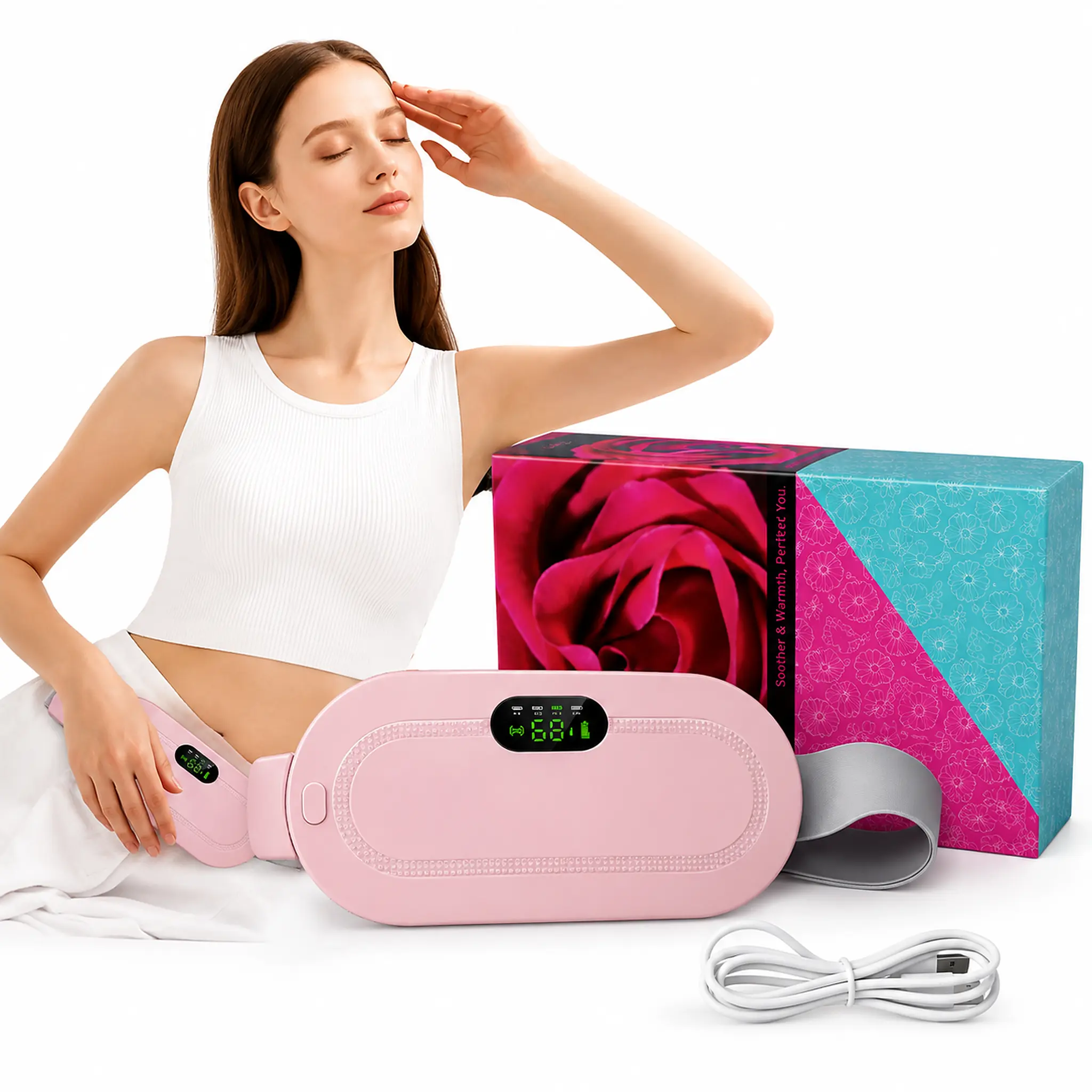 Cordless Rechargeable Heating Pad, Portable Heating Belt with 3 Heat Settings & 4 Massage Modes for Waist and Abdomen