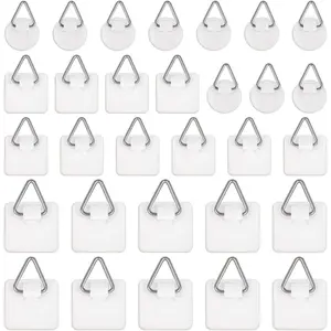 30 Pack Adhesive Picture Hanger Picture  Hooks Without Nails Invisible Adhesive Wall Hangers Plastic Sticky Picture Hangers for Photo Frame Foamboard Plate Wall Art Decor