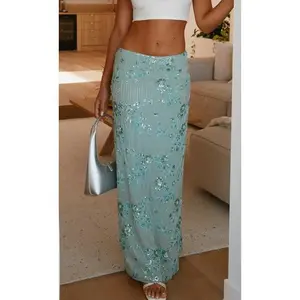 Floral Embroidered Maxi Skirt: Elegance and Comfort Combined Dress Fit Beach Formal Casual Blouse Blue Elegant