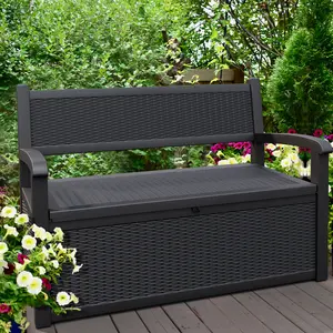 LHBGO 70 Gallon Storage Bench Deck Box for Patio Furniture with Armrest Durable Weather Resistant Outdoor Storage Container