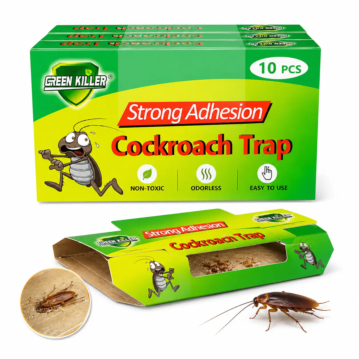 10 Pcs Strong Adhesion Indoor Cockroach Traps - Non-Toxic & Odorless Bug Catcher for Home, Pet & Kid Safe Pest Control