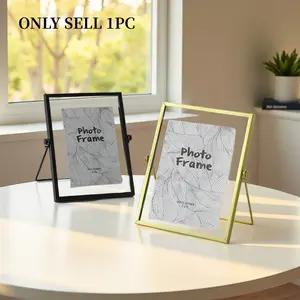 1PC Modern Simple Photo Frame, Iron Material, Golden Frame Decor, Suitable for Multiple Sizes of Photos, Home Decoration, Desktop Photo Frame Ornament