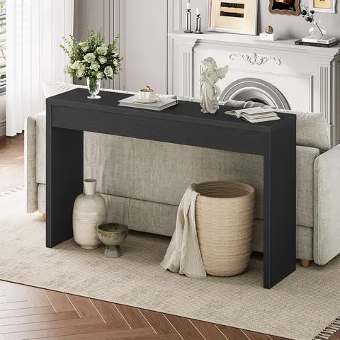 HOOBRO 47.2" L x 11.8" W x 31.5" H Minimalist Accent Entryway Table - Front Apron, Bar-Ready Top, Open Storage, Modern Furniture, L-Shaped Metal Plates for Strength, Anti-Slip Pads, 88lb Furniture for Home (Living Room Hallway Use)