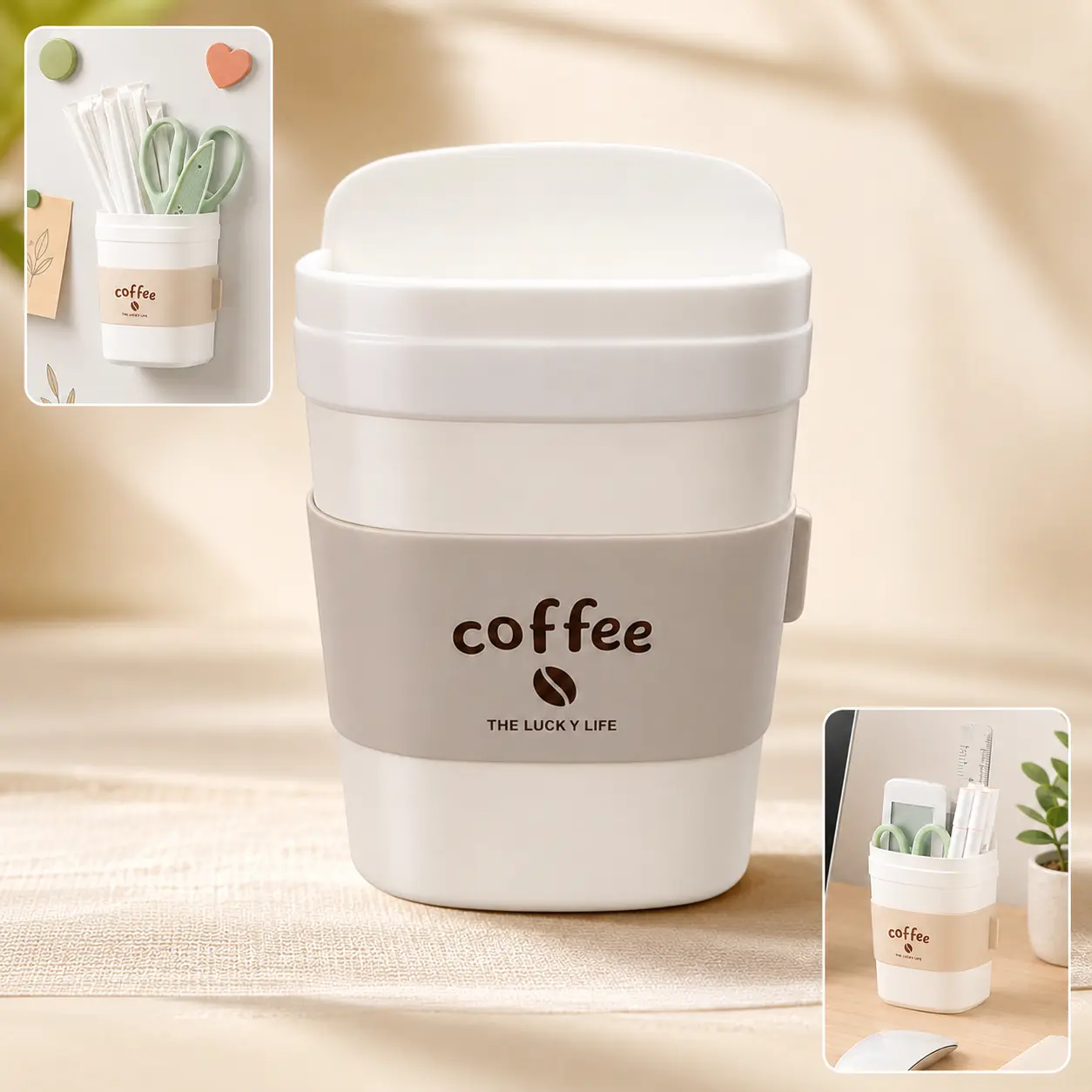Coffee Cup Shaped Storage Box 2 Pack, Magnetic, Adhesive & Desktop Organizer for Home, Office and Daily Use