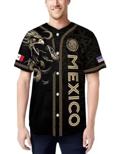 Men's Mexican Baseball Jersey, Outdoor Sports Shirt, Breathable Polyester Mesh Fabric, Comfortable and Durable, Sporty Style