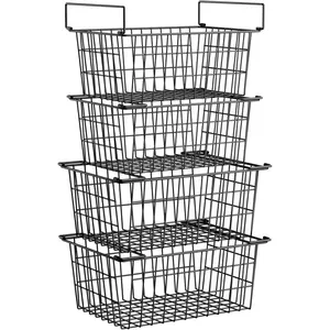 Freezer Organizer Bins, Large Capacity Stackable Baskets for Deep Chest Freezer Easy Get and Sort Bottom Frozen Meats  Storage Containers Pantry Storage and Organization, 4 count