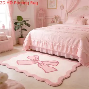 Pink bow living room sofa carpet French ins style bedroom bedside carpet wavy edge leisure area coffee table carpet Machine Washable Rugs office lounge study carpet