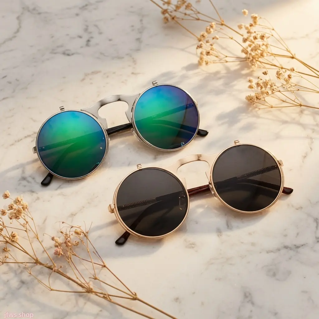 2026 New Vintage Steampunk Flip-Up Round Metal Frame Glasses for Men - Flip-Up Lenses, Steampunk Vibe, UV Protected, Lightweight, Durable, Unique Folding Lens, Daily Driving Outdoor Accessory Gift (US Design), Retro Goggle, Round Shape homeessentials