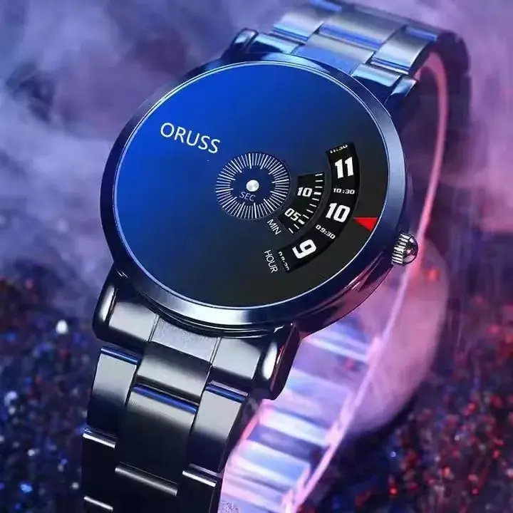 ORUSS 862 Waterproof Luxury Quartz Watch Black dial Stainless Steel Men’s Wrist Watch