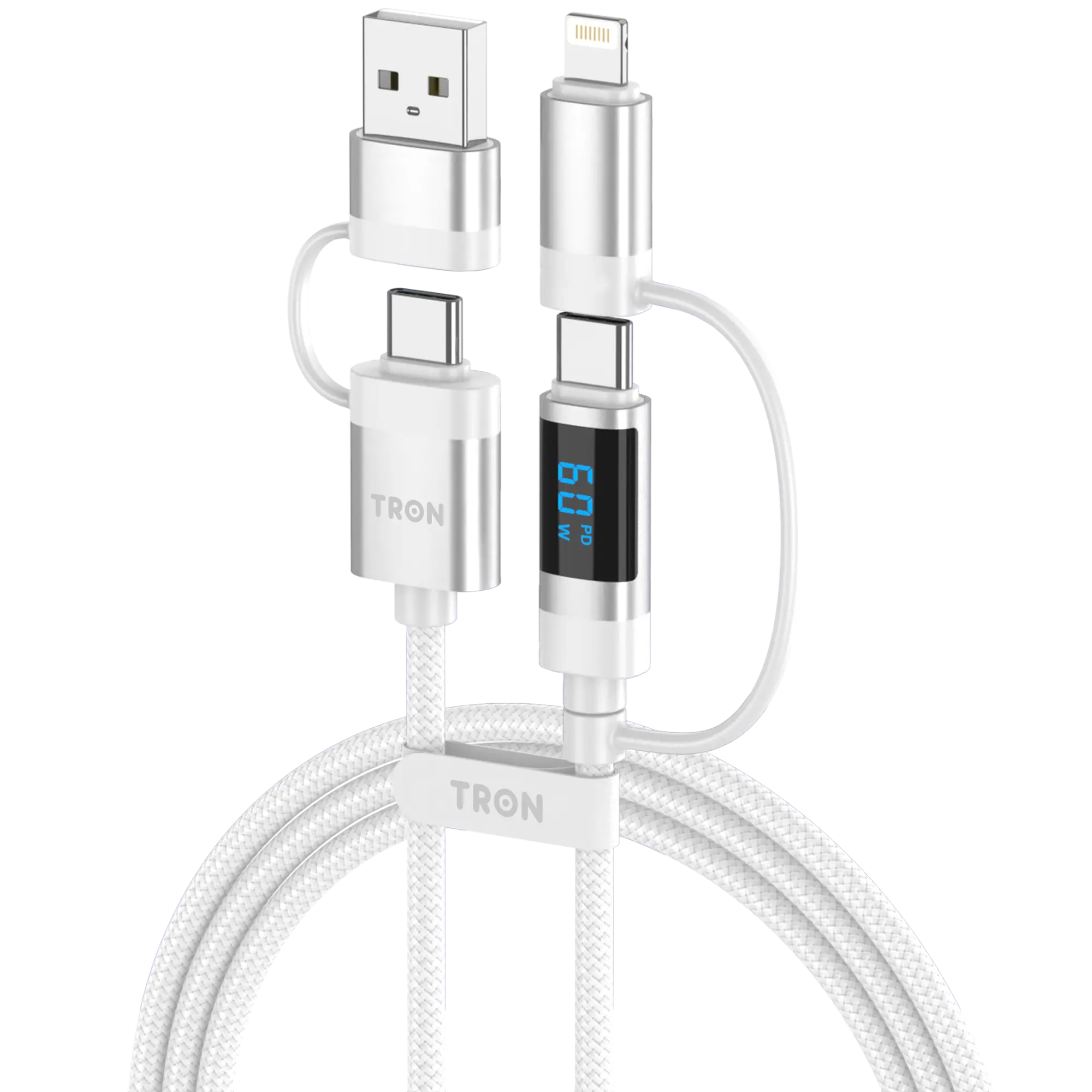 60W 4-in-1 Braided Charging Cable | LCD Display | 5FT | Black