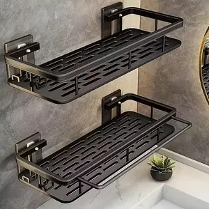 1/2/3-Piece Metal No-Drill Bathroom Shelving Set — Thickened, Easy-to-Install, Wall-Mounted Storage Racks. High-Capacity, Multi-Functional Shelving Units (Available in Black & Silver), Ideal for Toilets and Bathrooms.