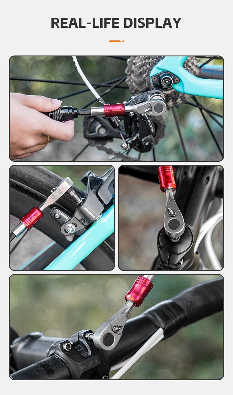 ROCKBROS 72-Tooth Ratchet Wrench Tool Set 2.5-8mm Allen Hex Torx Sockets for Road Mountain Bike Maintenance Detachable Design Easy Carry