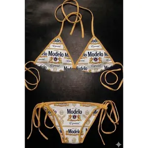 Vintage Y2K Modelo Especial Beer Print String Bikini Hot Beach Summer All Size VO7