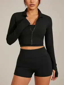 Women's Short Zipper Long Sleeve Top, Slim Fit Outdoor Running Sports Jacket, Casual Fashionable Women's Outerwear, Women Workout Clothes, Zip Up Jacket