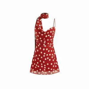 Cider Chiffon Cowl Neck Polka Dot Ruched Mini Cami Dress With Scarf