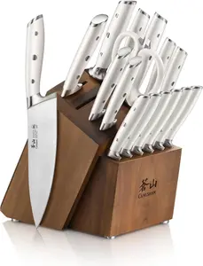 Alps Series German Steel Forged 17-Piece Knife Block Set, Acacia (White)