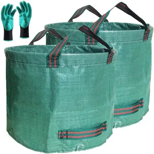 2-Pack 16 Gallon Yard Lawn Garden Bags (D18, H15 inch) with Gardening Gloves, Yard Waste Bags,Patio Debris Container,Camping Trash Bin,Recycling Bag,Laundry Bin,Lawn Weeds,Leaf Bags 4 handles supply accessories