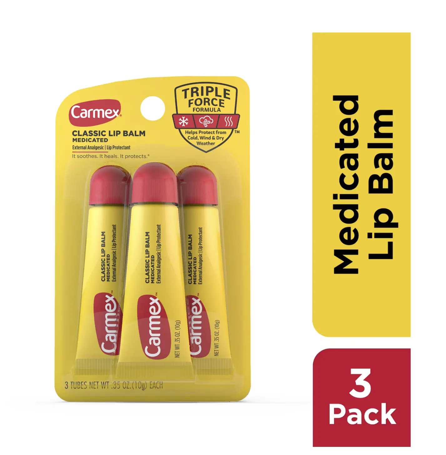 Carmex Classic Medicated Lip Balm Tubes, Lip Moisturizer, 3 Count  Soothes Dry,Chapped , Cracked Lips Daily Moisturizing Pack Hydrates