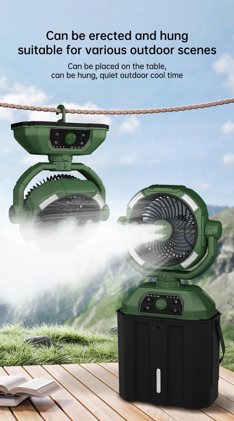 CoolHYFan Newly Upgraded Water Cooling Fan Atomizing 48-Hour Battery Life Portable LED Light Rechargeable 360° Rotating Hook Cordless Battery-Powered Lightweight Emergency Control & Four-Hole Mist Spray cial travel essen  cool hill