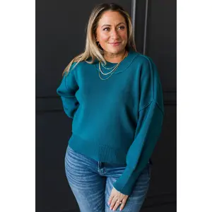 Here To Stay Ribbed Knit Sweater- Dark Teal