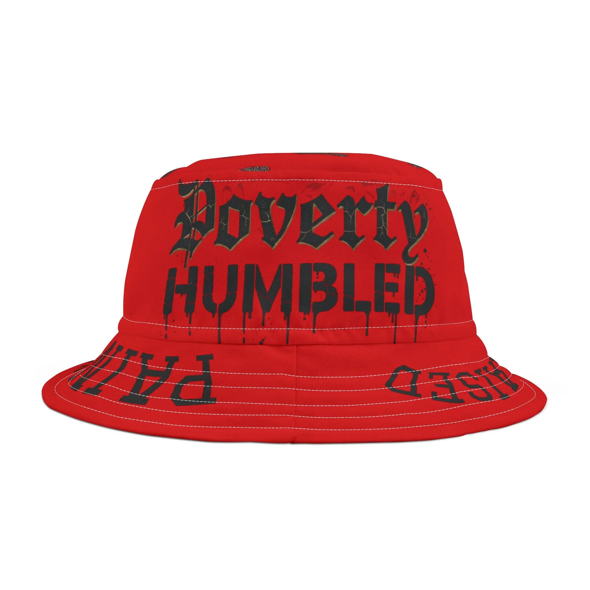Bucket Hat — 'Poverty Humbled' Gothic Graphic Red Bucket Hat