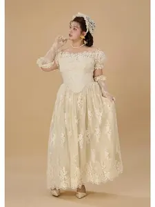 Curve & Plus The Tear of Blossom and Candle Corset Dress, LaceMade Official Authentic, Casual Cotton, Reversible Puff Sleeves, Elegant Arm Lines Formal Fits