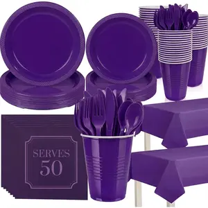 352 count  Plastic Plates Party Set, 50 Guests Disposable Dinnerware Set with Deep  Tablecloths, Royal Deep  Plastic Plates Party Set for Wedding/Luxury Banquet/Anniversary/Gala