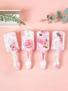 1 piece of random pattern comb with rose and butterfly themes, a shiny anti-static air cushion hair-smoothing comb, a scalp massage hair care tool, which is a perfect birthday gift, a cute girl-style comb, a hair styling comb, Hair Brush