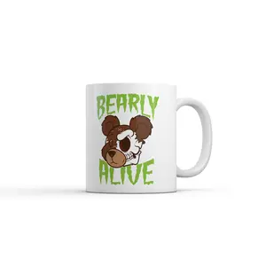 Bearly Alive Mug Funny Sarcastic Creepy Bear Graphic Novelty Coffee Cup - 11oz Funny Coffee Mugs Ceramic Printed Drinkware Cup