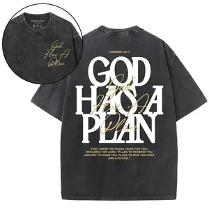 God Has A Plan Christian Washed T-Shirt – Jeremiah 29:11 Faith Graphic Tee, Heavyweight Cotton Vintage Streetwear Shirt for Men & Women Inspirational Greeting Cards Thank You Cards Bulk