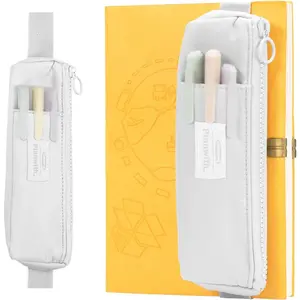 Slim Pen & Pencil Bag with Adjustable Elastic Band, Zipper Pouch for Makeup, Journal &