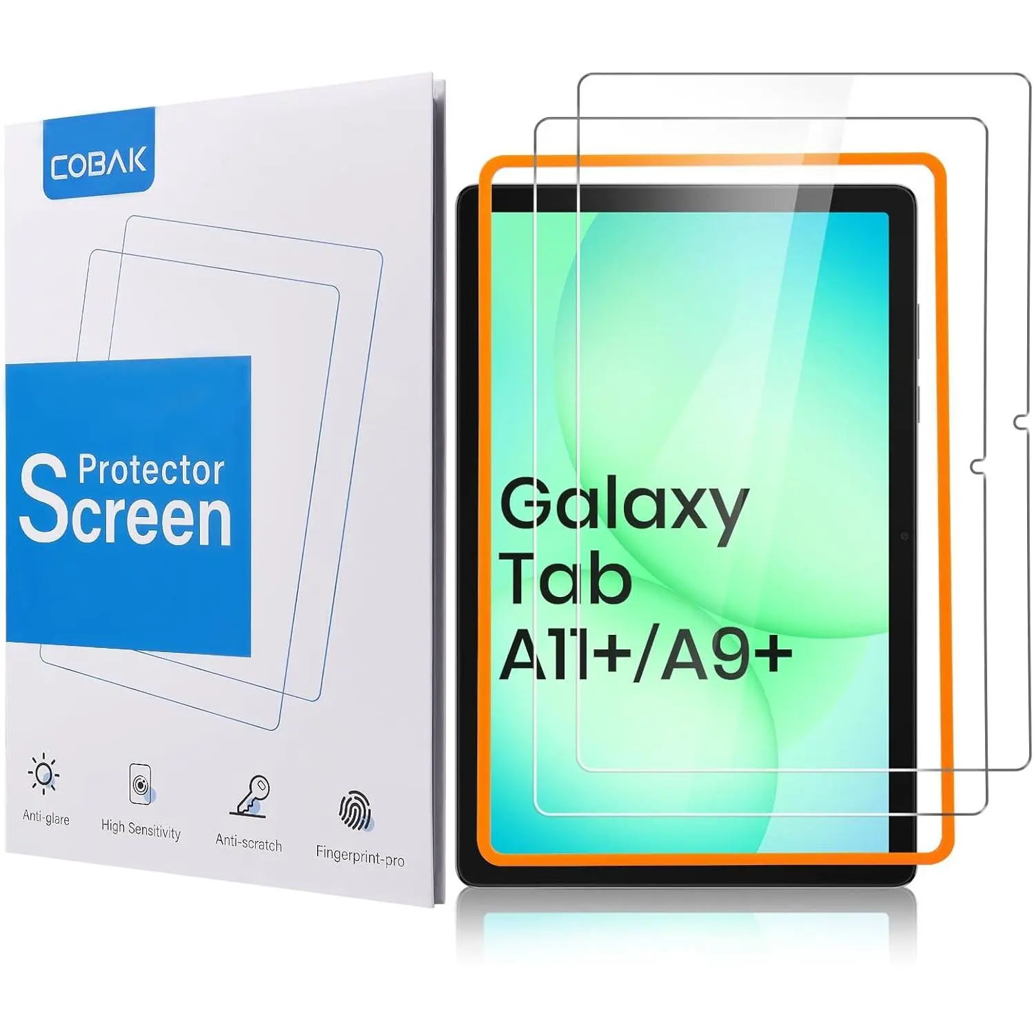 2-Pack 9H Hardness Tempered Glass Screen Protector for 11-Inch Galaxy Tab A11+/A9+ - Polycarbonate Installation Frame, Handheld Aid, Anti-Scratch, Oleophobic Coating, Fingerprint-Proof, High Transparency, Vivid Color Reproduction, Flat, No Lag, Home Use,
