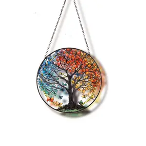 Tree of Life Butterfly Suncatcher - Colorful Stained Glass Window Hanging - Perfect for Home Decor and Gifts for Nature Lovers room decor