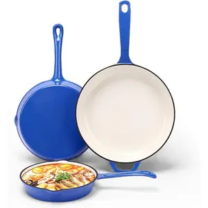 Nonstick Enameled Cast Iron Cookware - 3- Skillet Set (8", 9.5" & 11"),  , PFOA  PTFE Free,  Stovetops Compatible, Blue