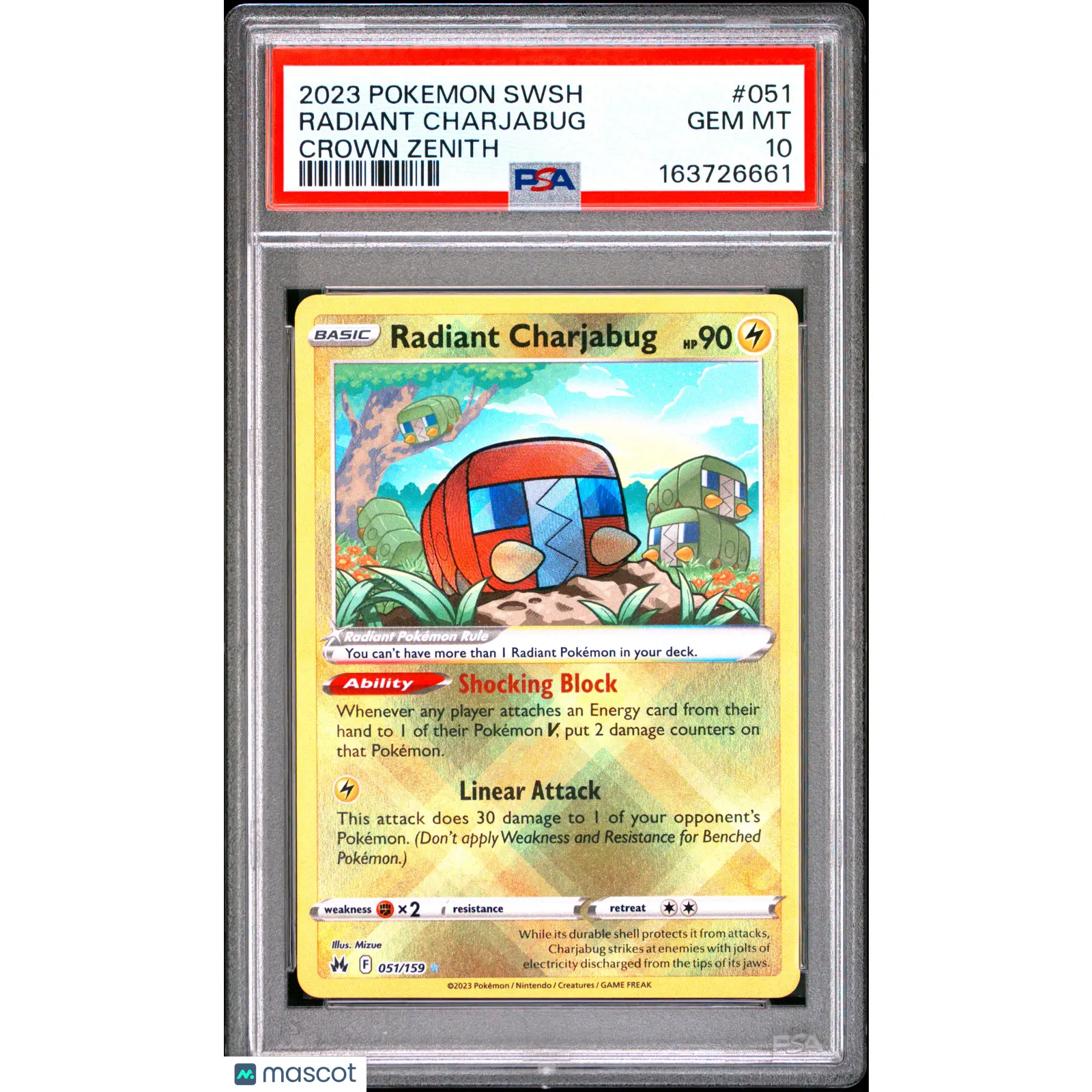2023 Pokemon Sword and Shield Crown Zenith Radiant Charjabug #051 PSA 10