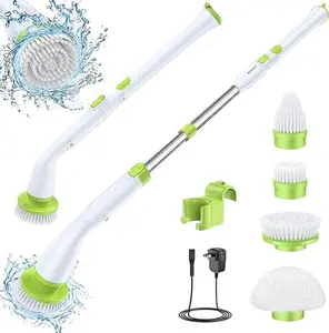 Electric Spin Scrubber, Electric Cleaning Brush with LED Display and 4 Replaceable Brushes, 2 Speeds and 3 Angles Adjustable, Cordless Power Scrubber with Extension Arm for Bathroom Floor Tile Household Multifunction
