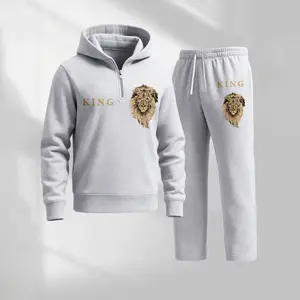 Men's 2-Piece Minimalist KING Letter Print Polyester Hoodie & Drawstring Sweatpants Set - Breathable Fabric, Casual Athletic Long Sleeve Hooded Tracksuit for Fall & Winter Day Wear