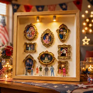 DIY Mini Museum-Style 3D Photo Frame — Personalized Photo Display Box / Keepsake Memory Box Craft Kit | Home Decor Gift (Natural Wood) — Ideal for Independence Day, Weddings, Thanksgiving, and Other Holidays