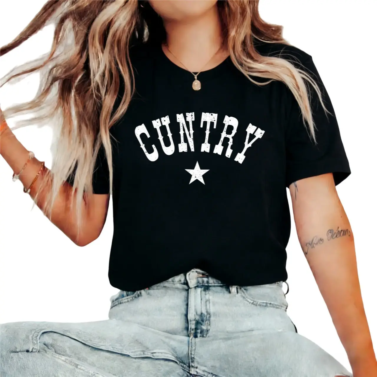 Cuntry Shirt - Funny Western Cowgirl Graphic Tee, Ironic Star Southern Slogan T-Shirt, Retro Espresso Country Concert Festival Top, Playful Bachelorette Girls Weekend Gift