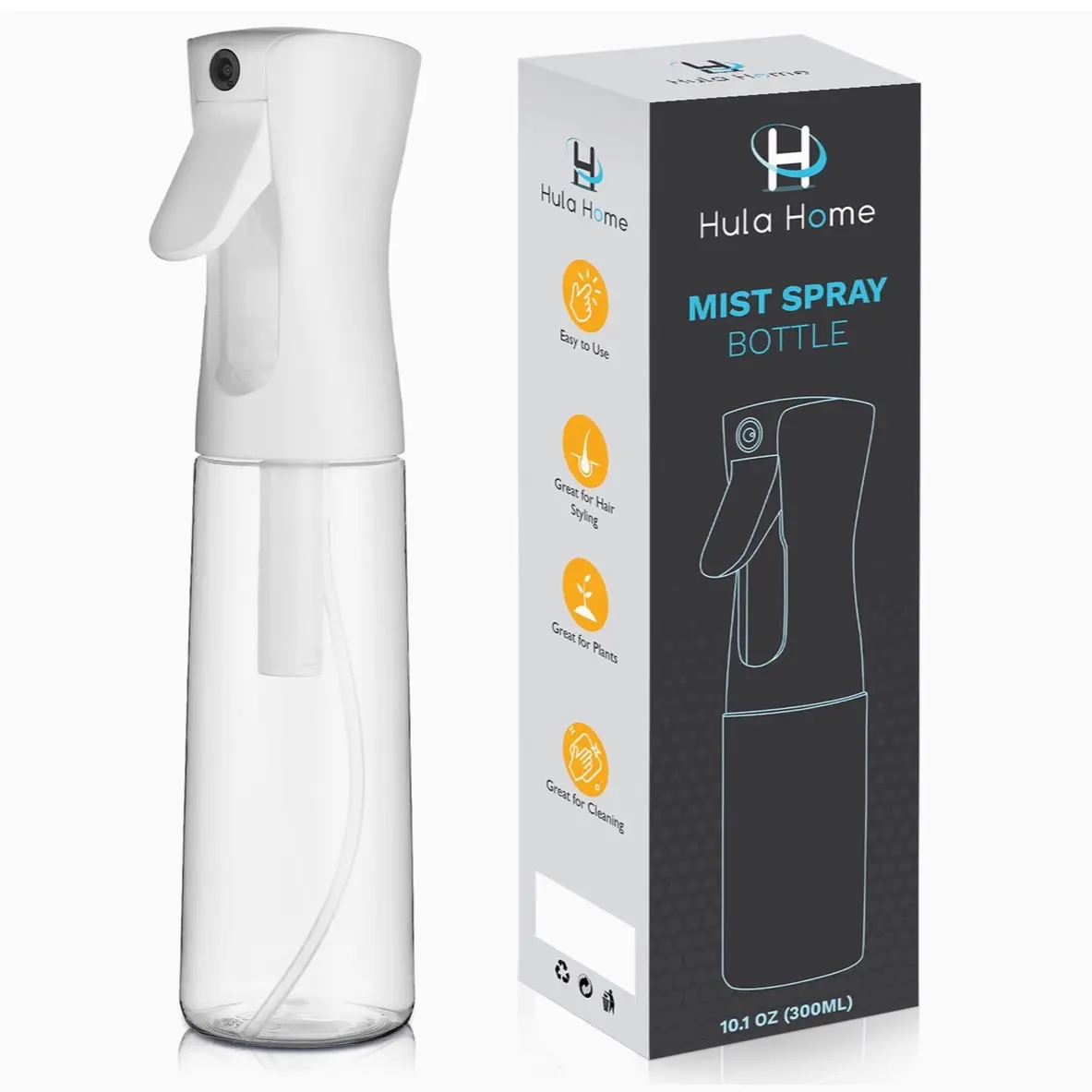 Hula Home Continuous Spray Bottle (10.1oz/300ml) Empty Ultra Fine Plastic Water Mist Sprayer – For Hairstyling, Cleaning, Salons, Plants, Essential Oil Scents & More - Red